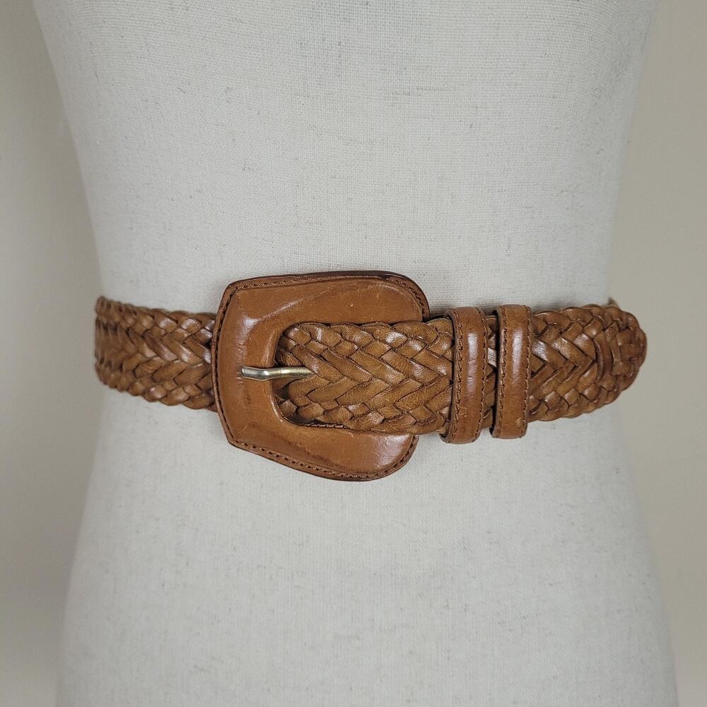 De Vecchi by Hamilton Hodge‎ Belt Medium Brown Leather Braided Woven Italy Boho